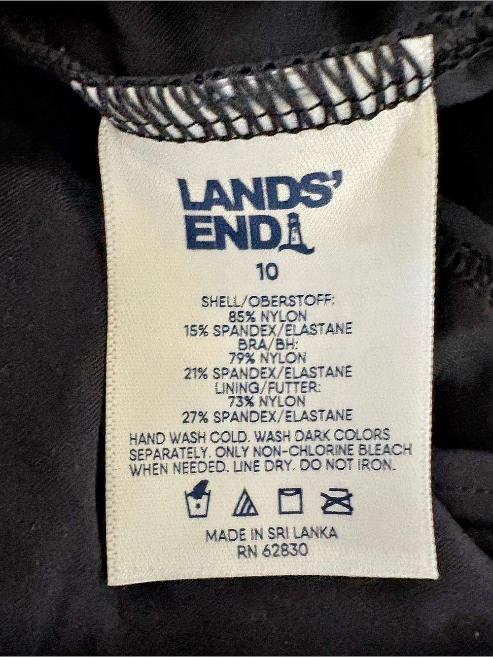 Lands' End Ruched Black Long Halter Swimsuit Top Size 10 NWT - Picture 4 of 6